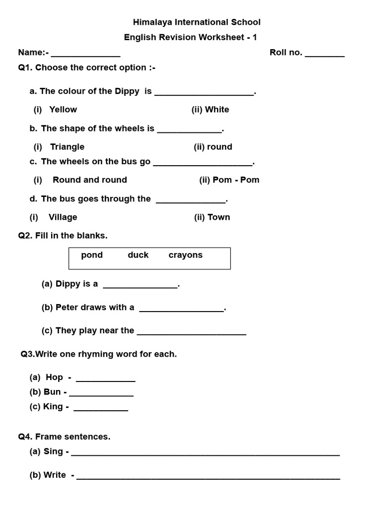 English Revision Worksheet for Kids | PDF