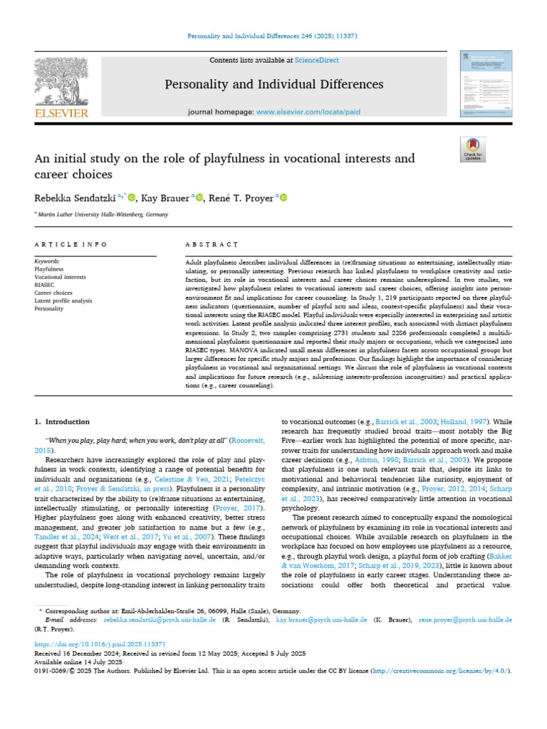 An Initial Study On The Role of Playfulness in Vo - 2025 - Personality ...