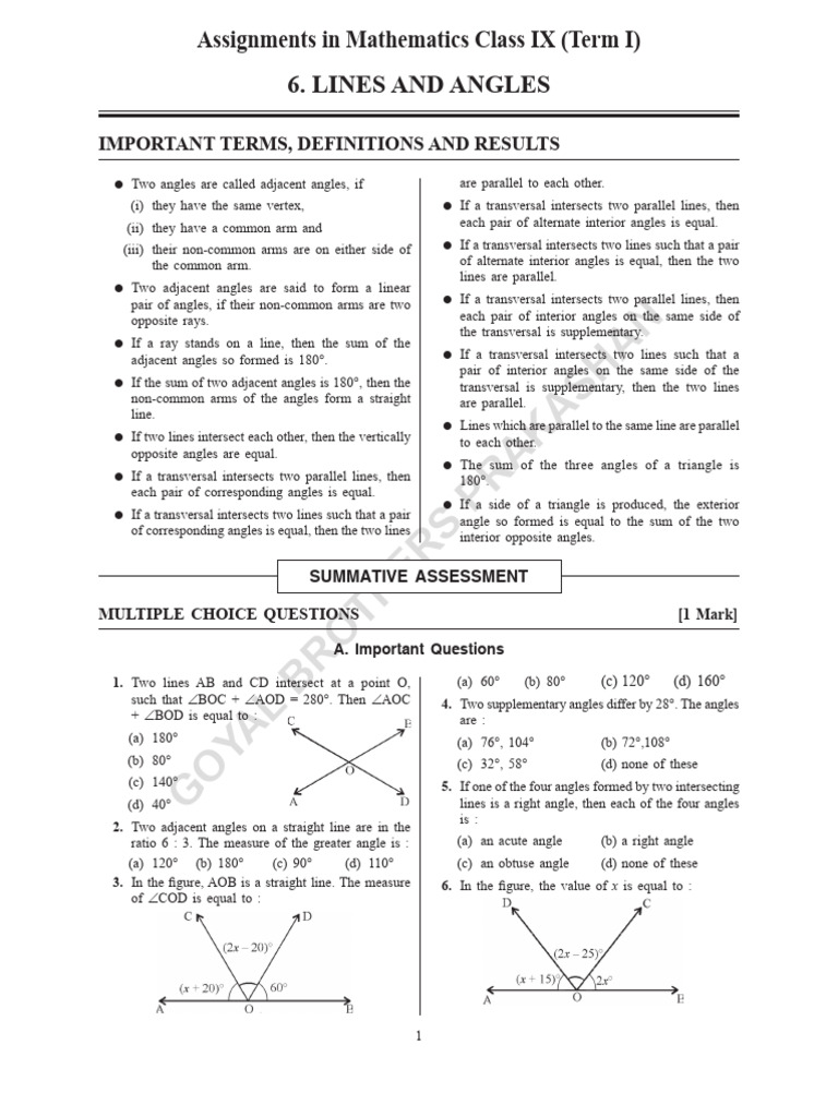 Lines and Angles: Key Concepts & Questions | PDF | Angle | Triangle