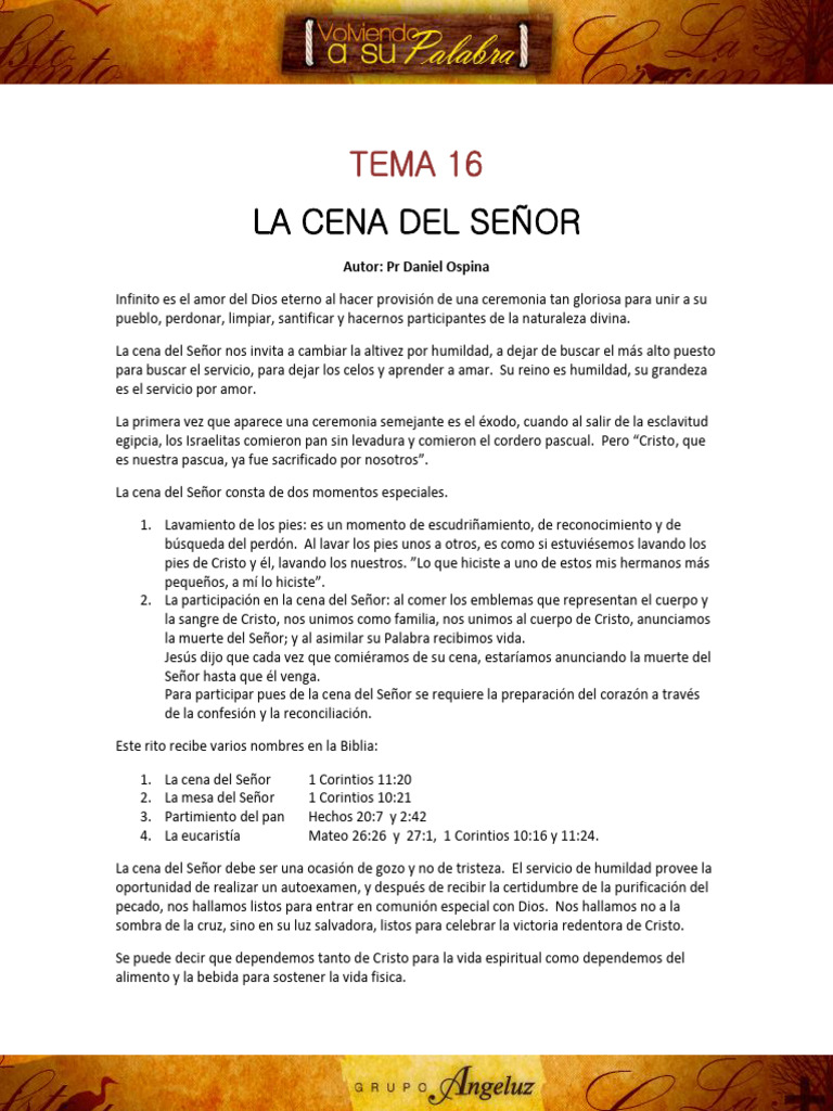 Significado y Momentos de la Cena del Señor | PDF | eucaristía | Cristo ...