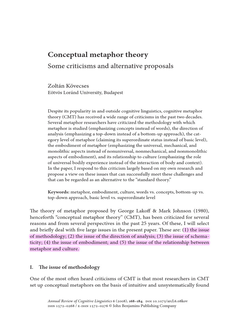 Critiques of Conceptual Metaphor Theory | PDF | Concept | Metaphor