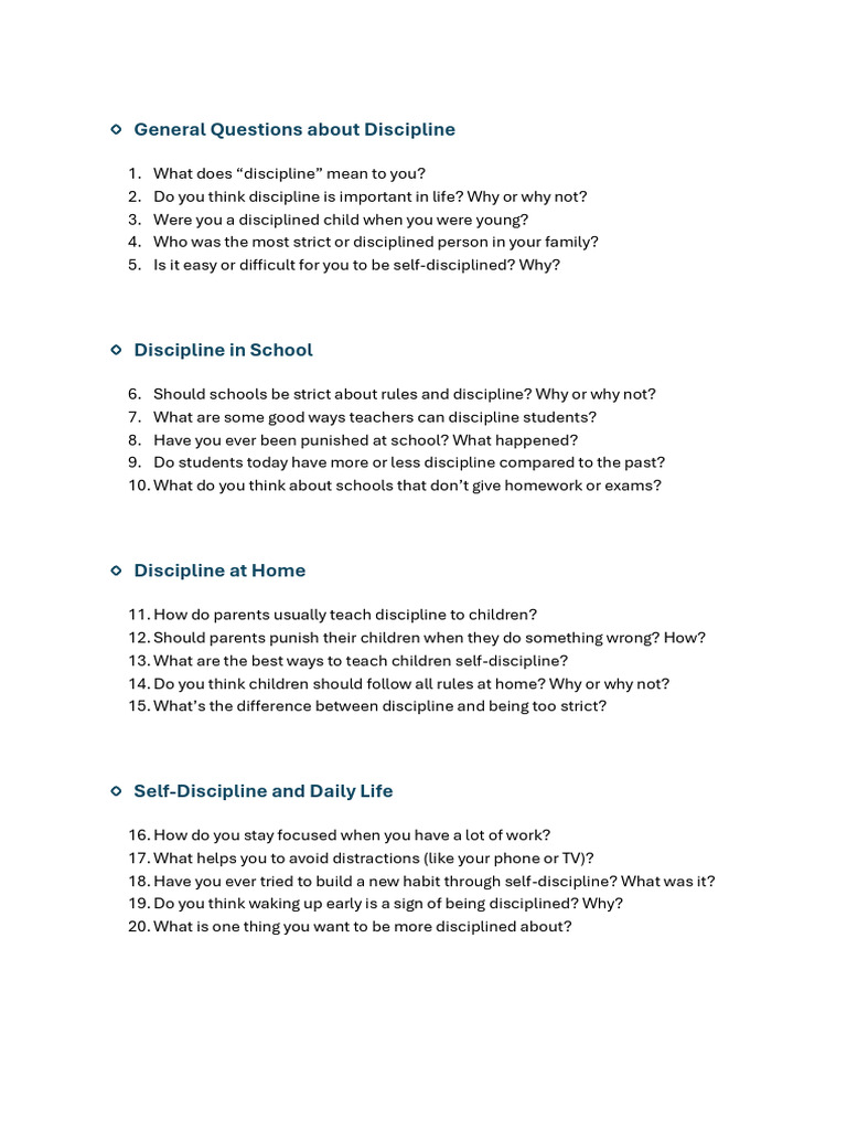 ? General Questions About Discipline | PDF | Disciplines | Psychology
