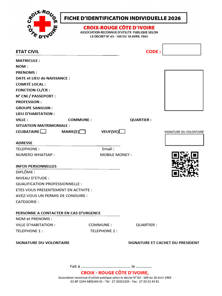 Formulaire d'inscription Croix-Rouge CI | PDF