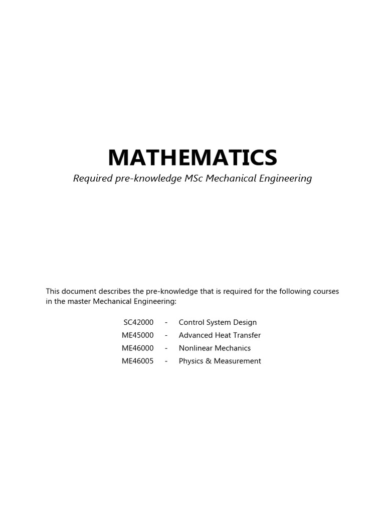 MSc Mechanical Engineering Math Prerequisites | PDF | Matrix ...