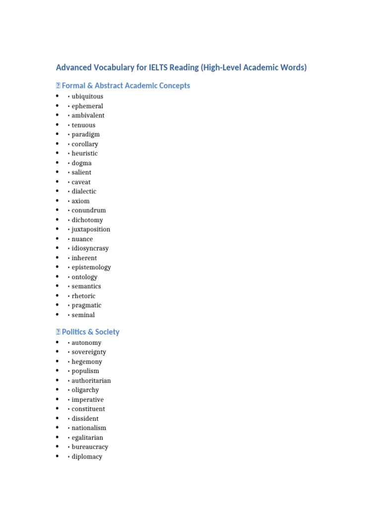 IELTS Advanced Vocabulary Guide | PDF