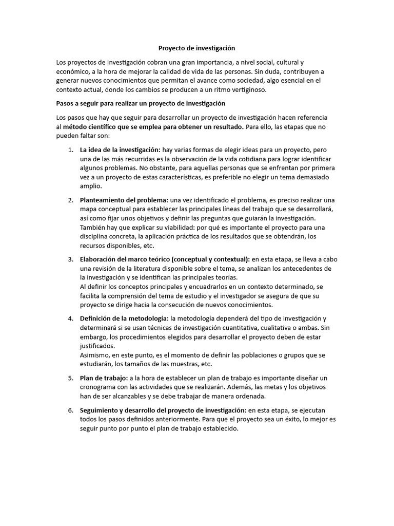 Pasos para un Proyecto de Investigación | PDF | Teoría | Hipótesis