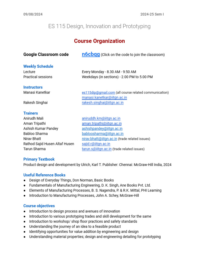 ES 115-Course Organization - Aug To Nov 2024 | PDF | Usability