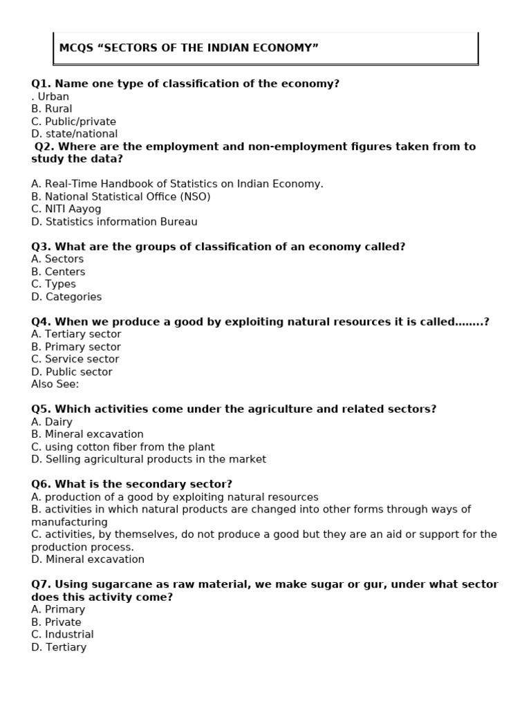 Sectors of Indian Economic Extra Ques. | PDF | Employment | Economies