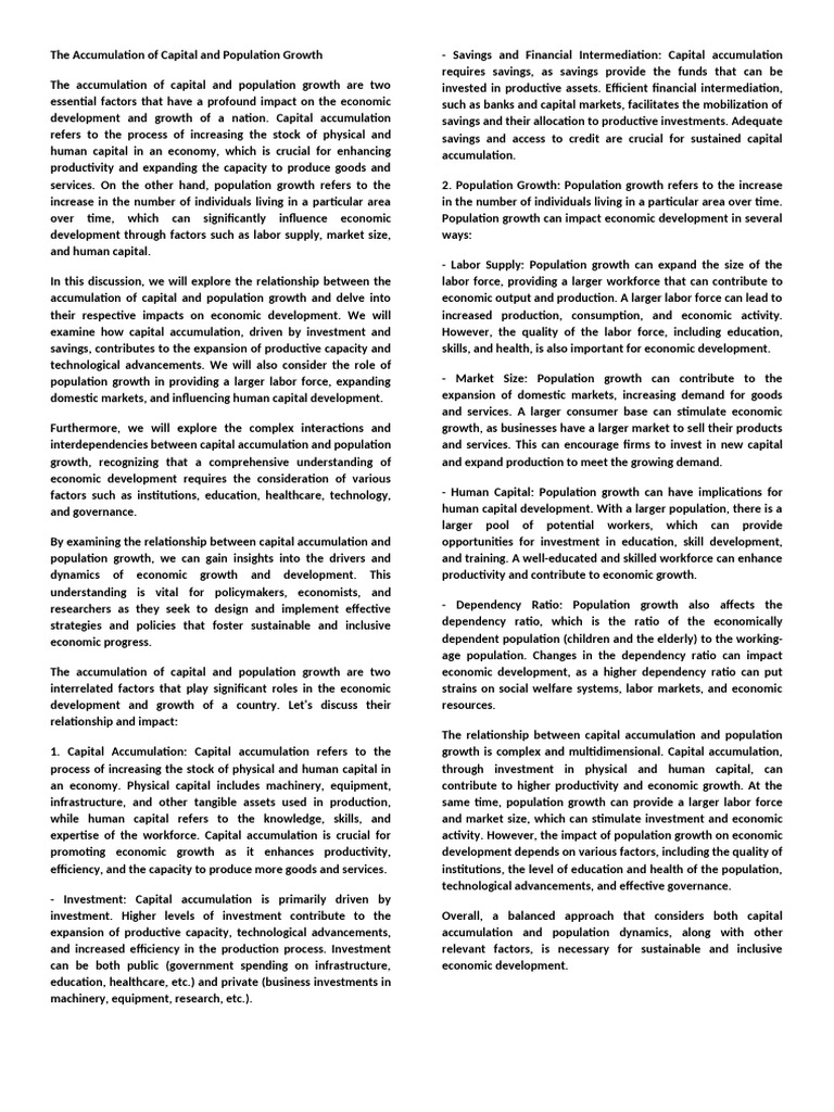 Capital Accumulation & Population Growth | PDF | Economic Growth ...