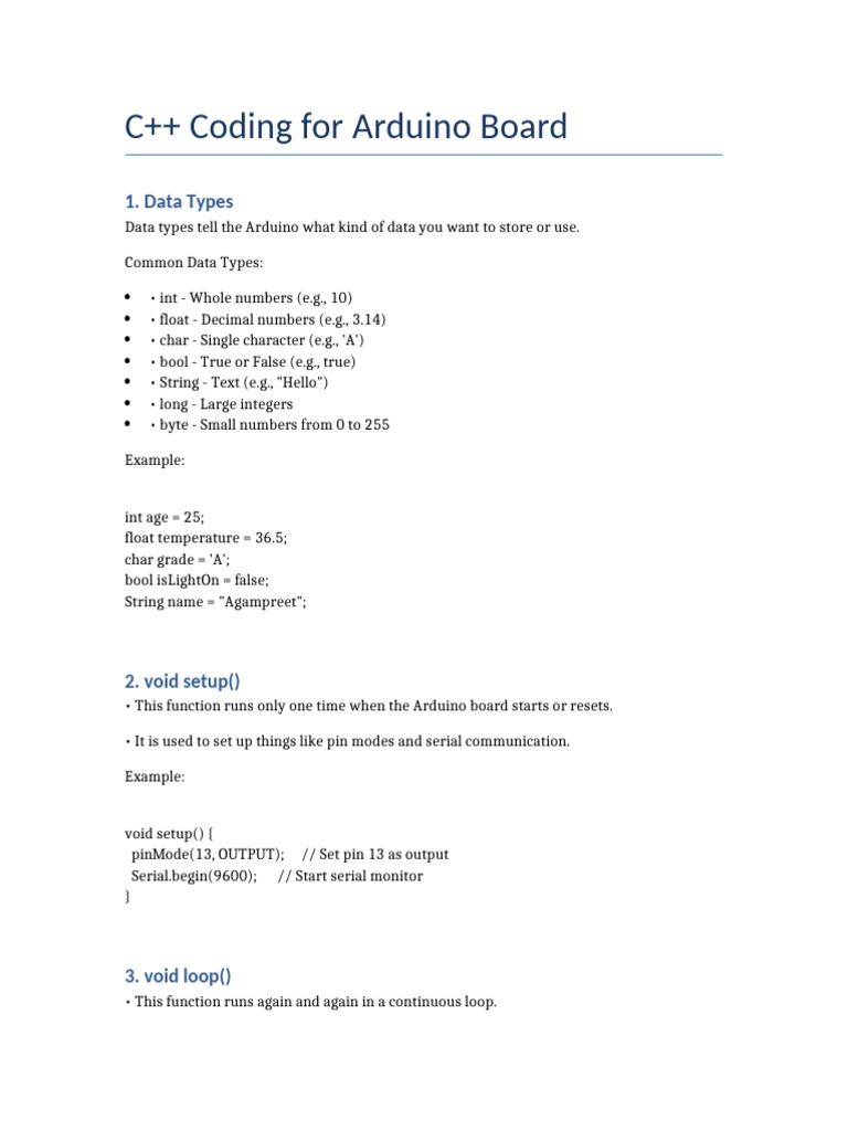C++ Basics for Arduino Programming | PDF