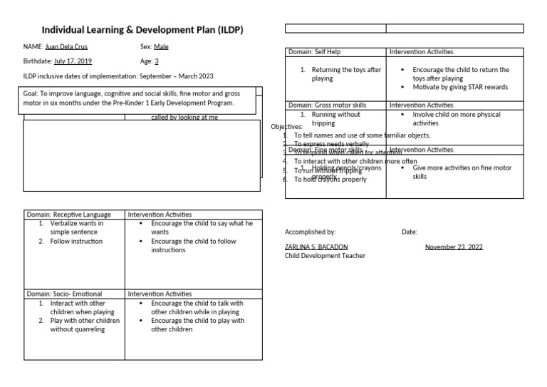 ILDP for Juan Dela Cruz: Goals & Activities | PDF | Cognitive Science ...