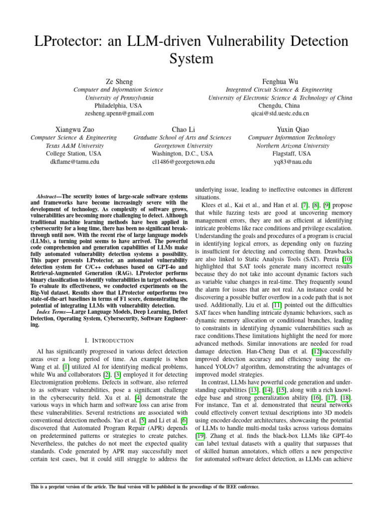 LProtector: LLM-Based Vulnerability Detection | PDF | Software ...