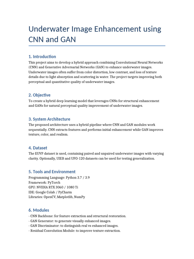 Enhancing Underwater Images with CNN & GAN | PDF | Computer Engineering ...