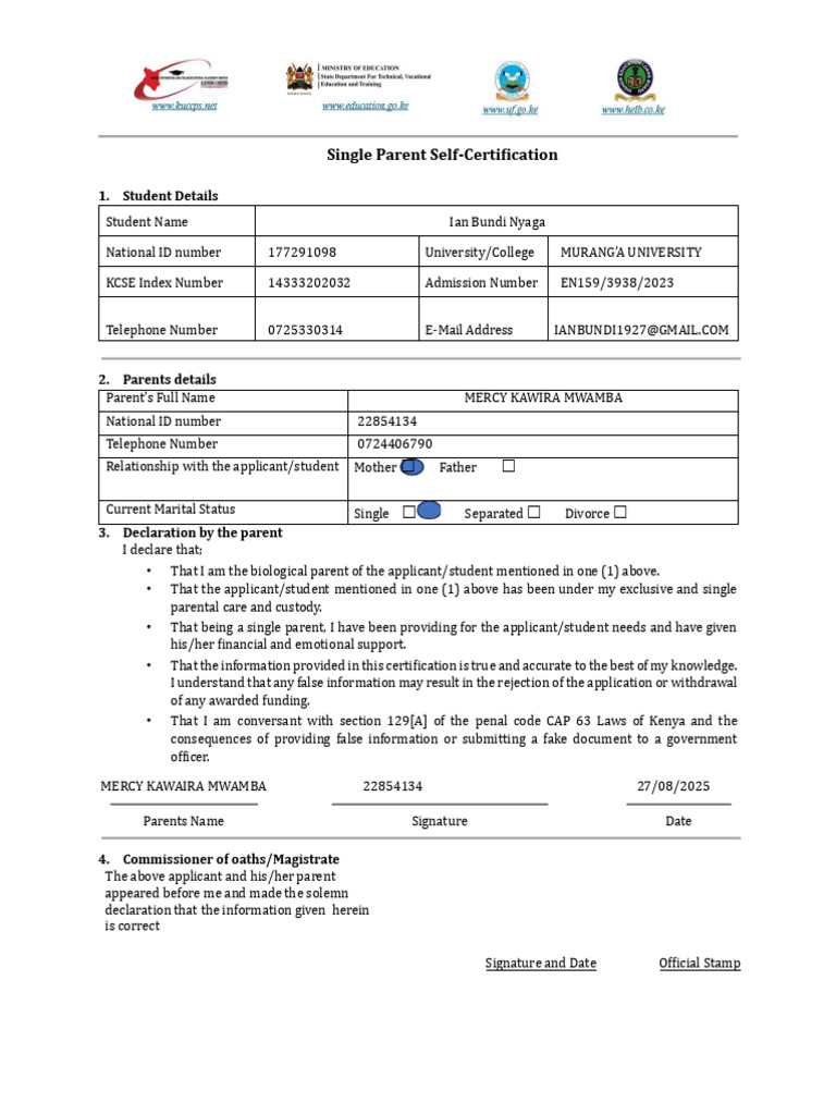 Single Parent Certification Form | PDF