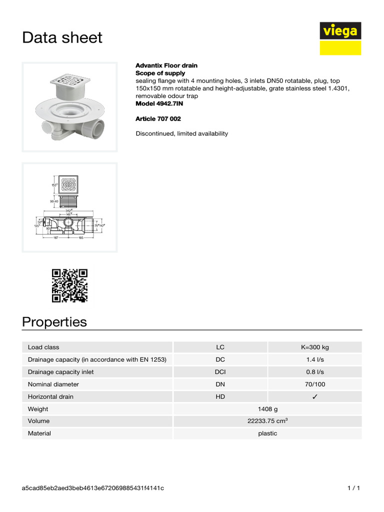 Advantix Floor Drain Data Sheet | PDF
