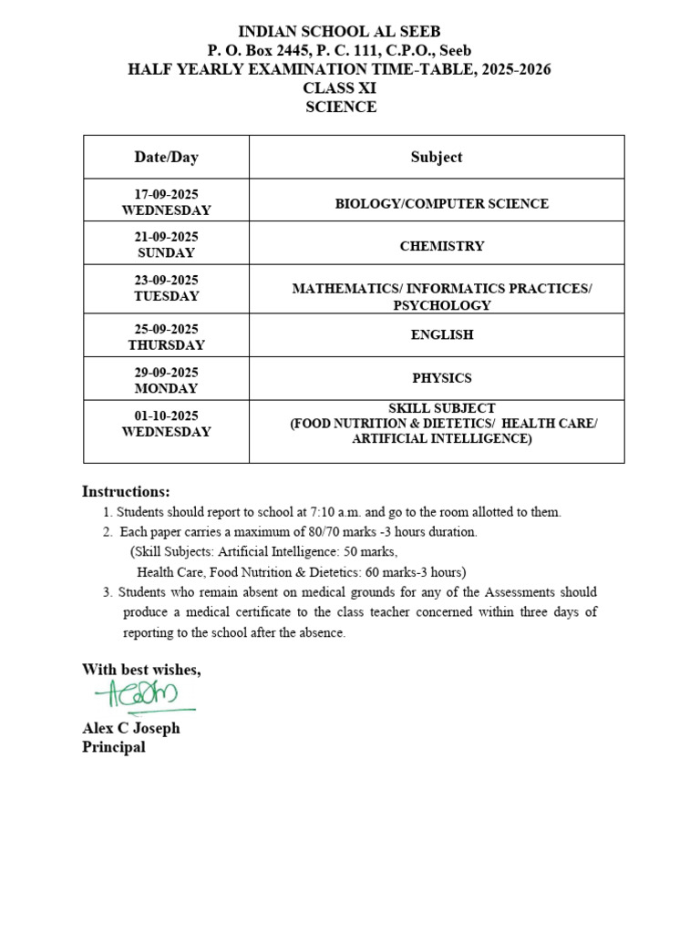 Class Xi Science TT, Half Yealy Examination - 2025-26 | PDF | Nutrition ...