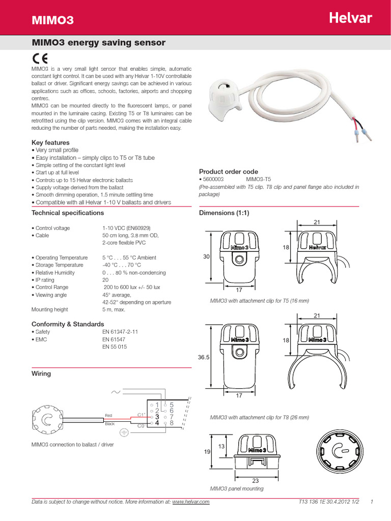 MIMO3 Energy Saving Light Sensor | PDF | Lighting | Equipment