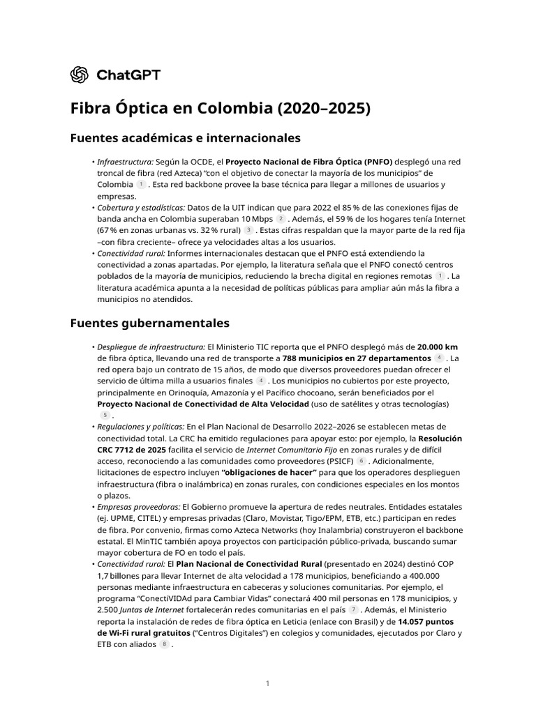 Avances de la Fibra Óptica en Colombia | PDF | Internet | Colombia