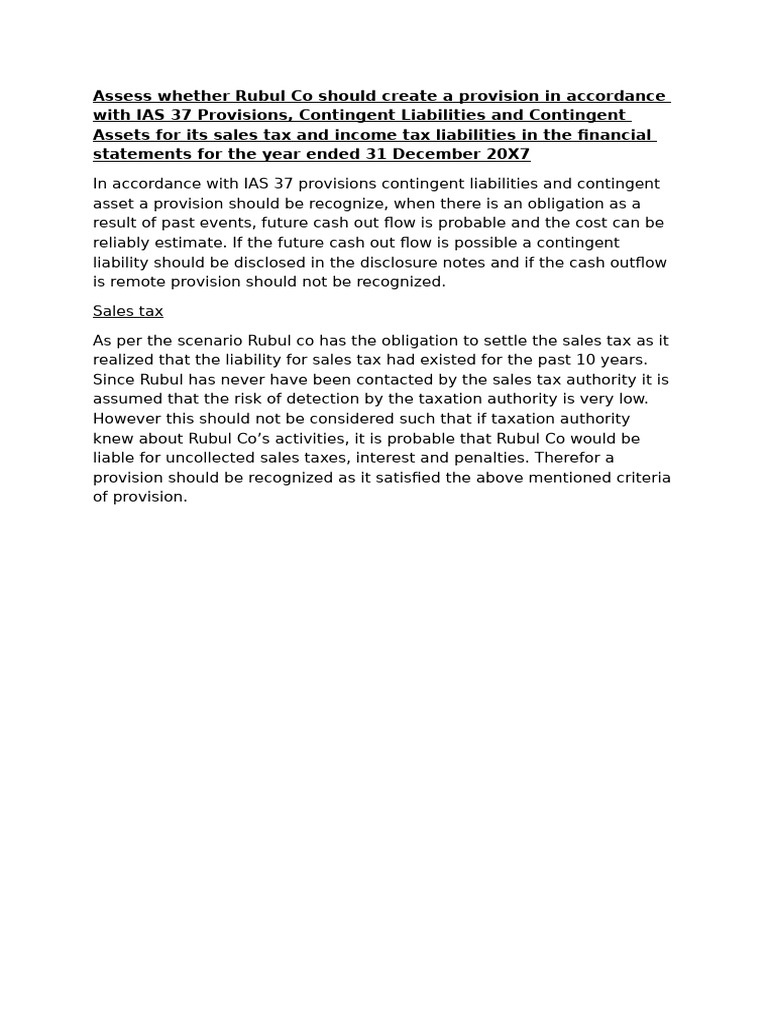IAS 37 Provision Assessment for Rubul Co | PDF