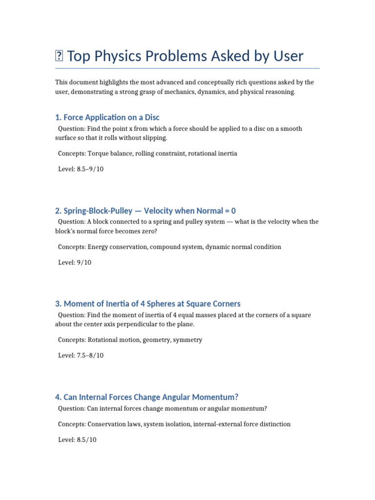 Top Physics Questions by User | PDF