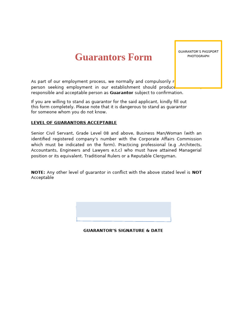 Employment Guarantor Form Template | PDF | Common Law | Justice