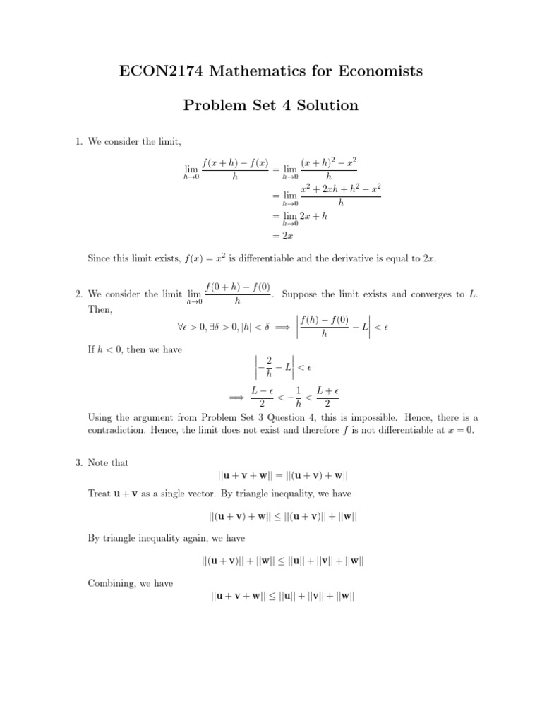 ECON2174 Problem Set 4 Solutions | PDF | Mathematical Analysis | Real ...