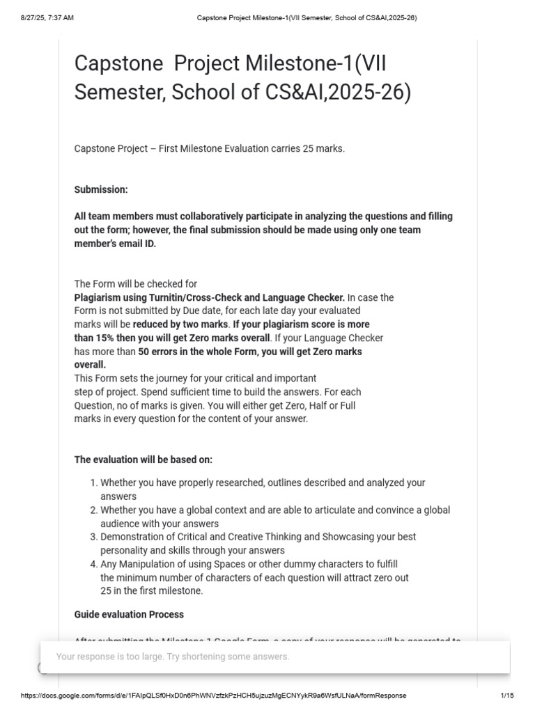 Capstone Project Milestone-1 (VII Semester, School of CS&AI, 2025-26) 1 ...