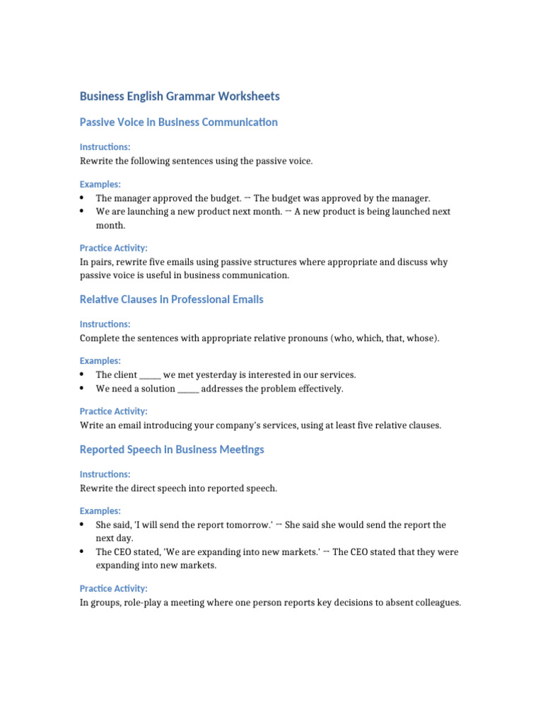 Business English Grammar Exercises | PDF | English Grammar | Verb