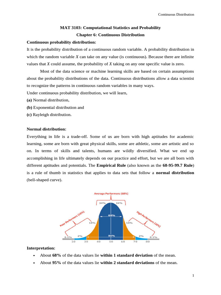 6. Continuous Distribution Summer 2024-25 | PDF | Normal Distribution ...