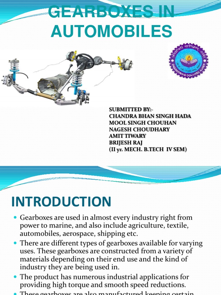 Gear Boxes in Automobiles Presentation PDF Manual Transmission