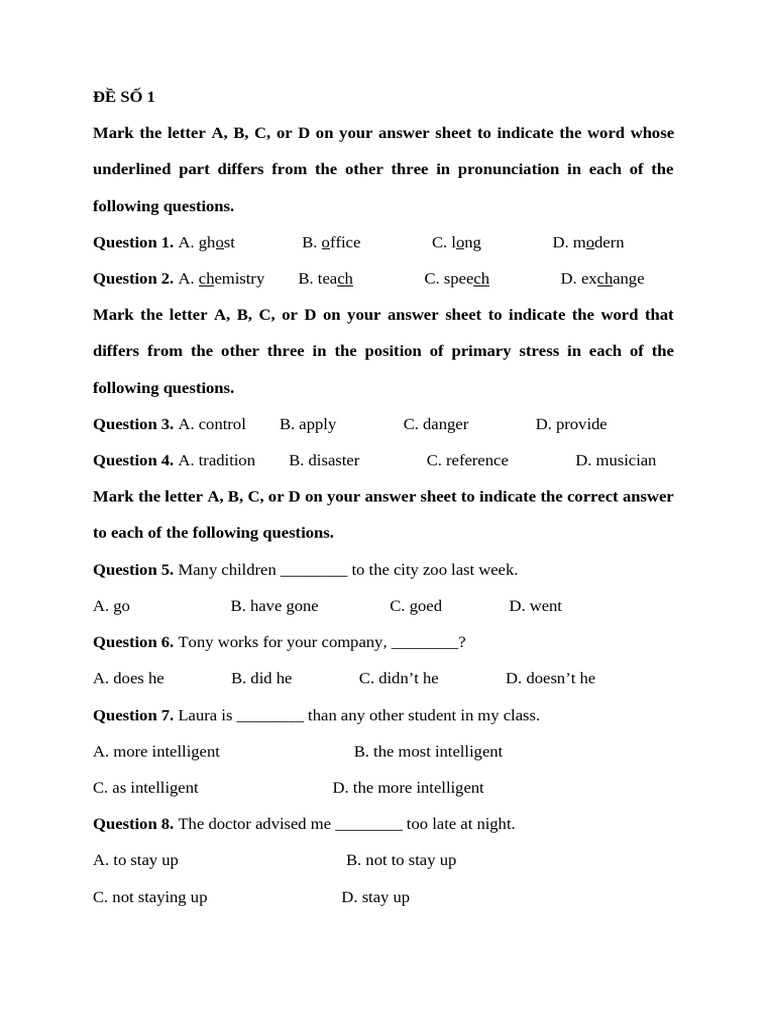 English Language Practice Test | PDF | Natural Environment | Transport