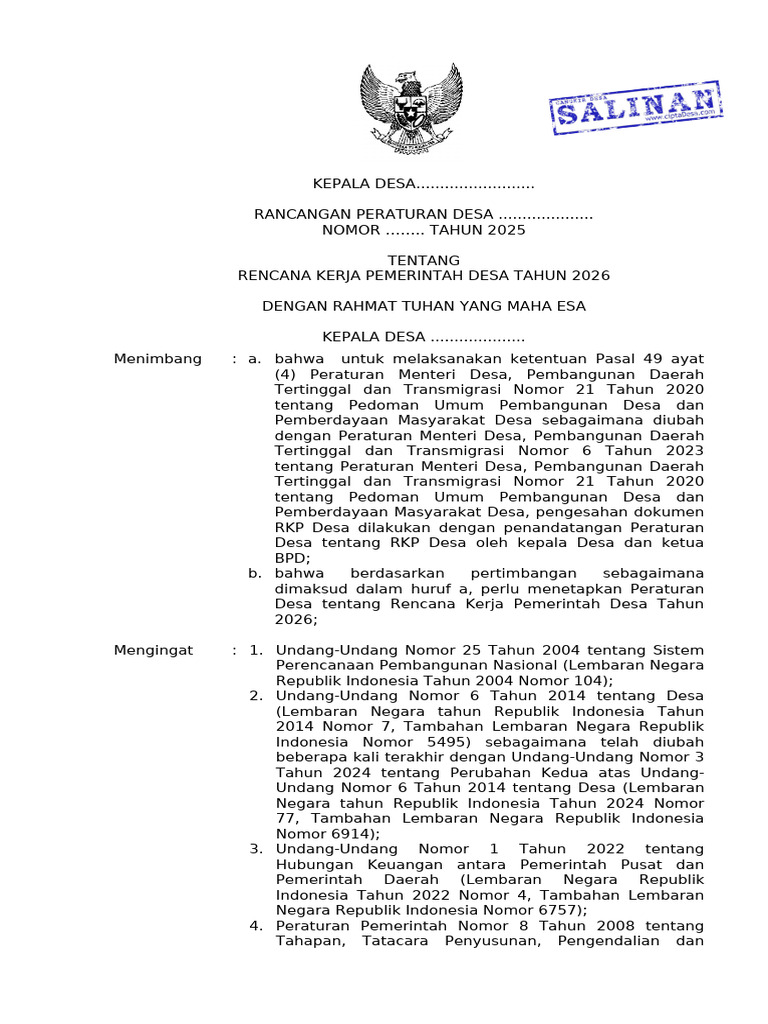 Rancangan RKP Desa 2026 | PDF
