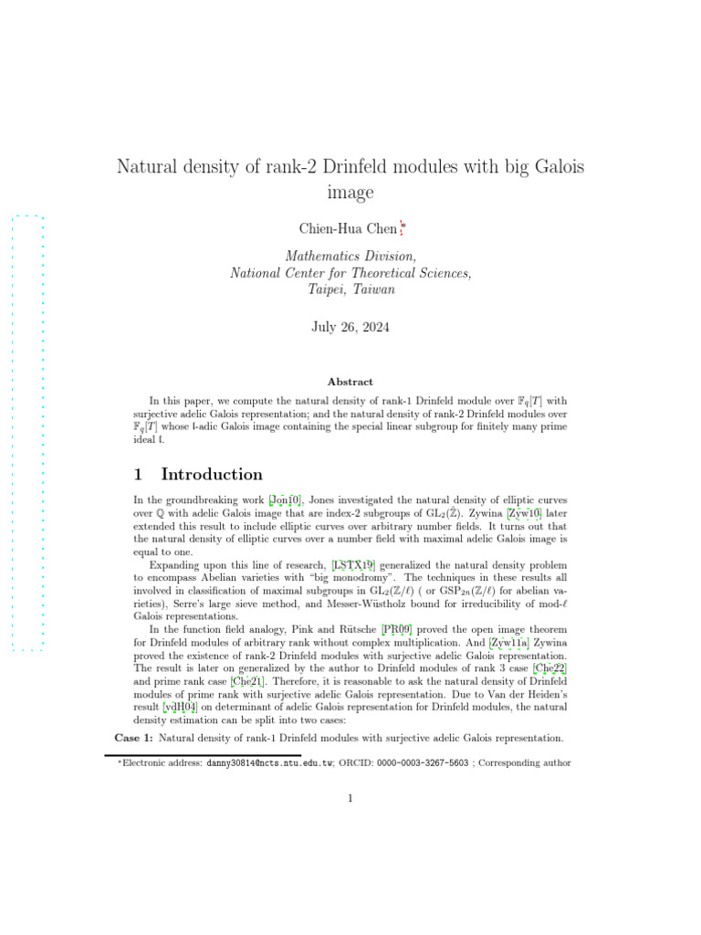 Chen - Natural Density of Rank-2 Drinfeld Modules With Big Galois Image ...