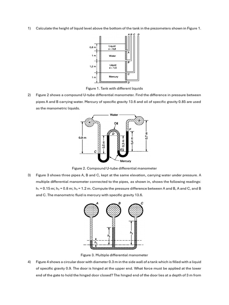 Fluid Mechanics Pressure Calculations | PDF | Pressure Measurement ...