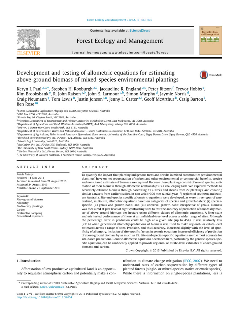 Development and Testing of Allometric Equations For Estimating Above ...