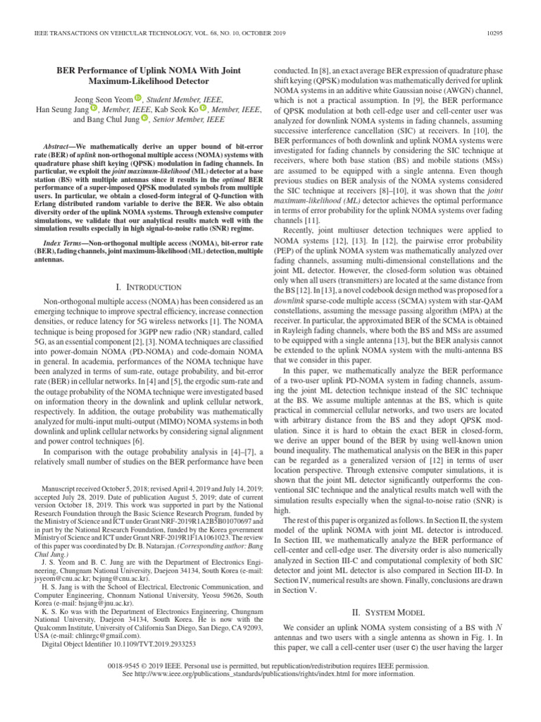 Uplink NOMA BER Analysis with ML Detection | PDF | Mimo | Signal To ...