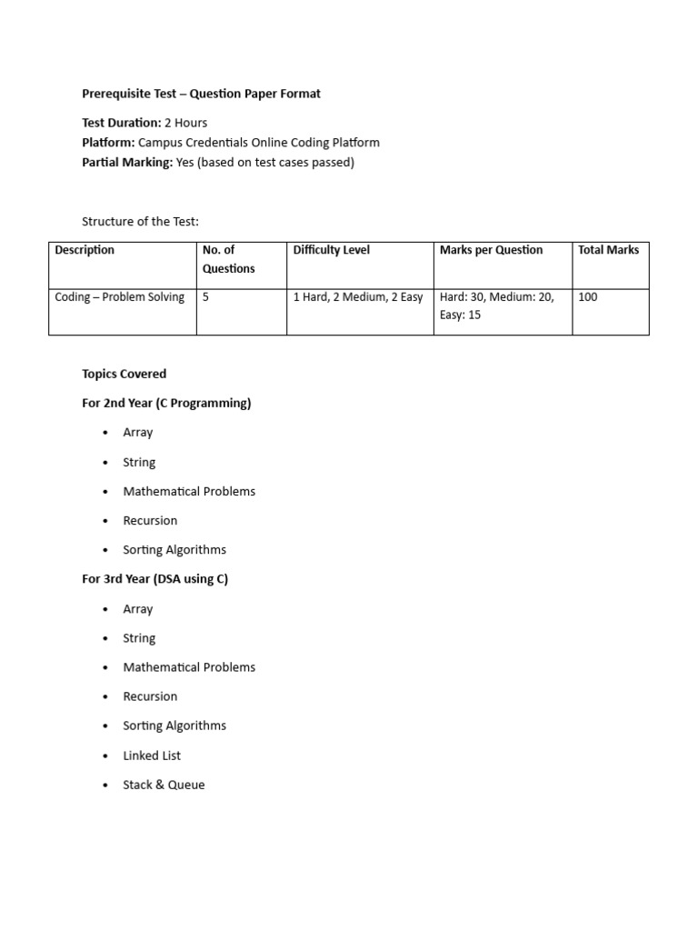 Prerequisite Test Format Overview | PDF
