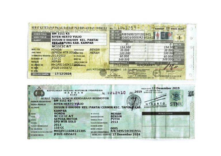 Template STNK Sepeda Motor 2013 | PDF