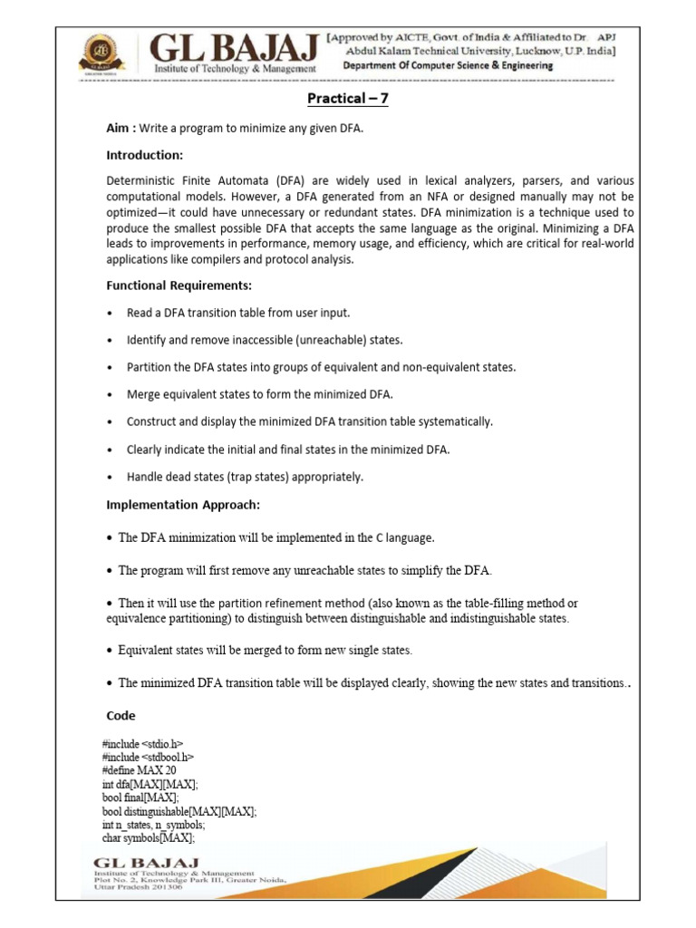 Minimize DFA with C Program | PDF | Formal Methods | Software Engineering
