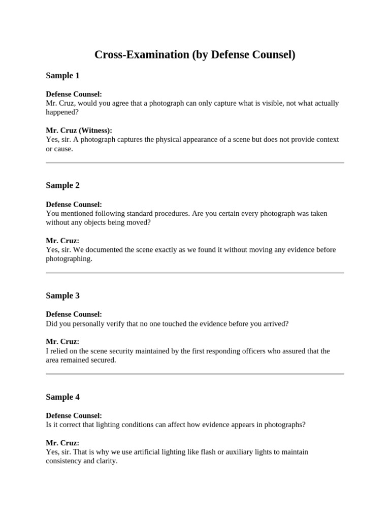Defense Counsel Cross-Examination Techniques | PDF | Crime Scene | Imaging