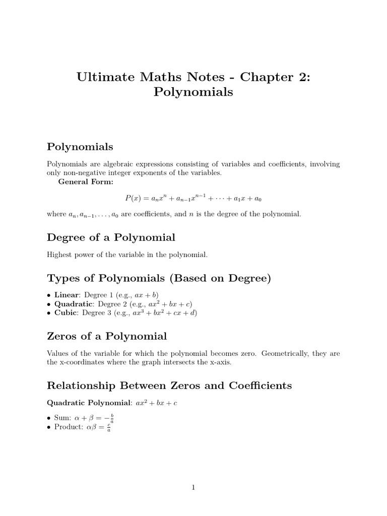 Polynomials: Types, Zeros, and Formulas | PDF | Polynomial | Quadratic ...