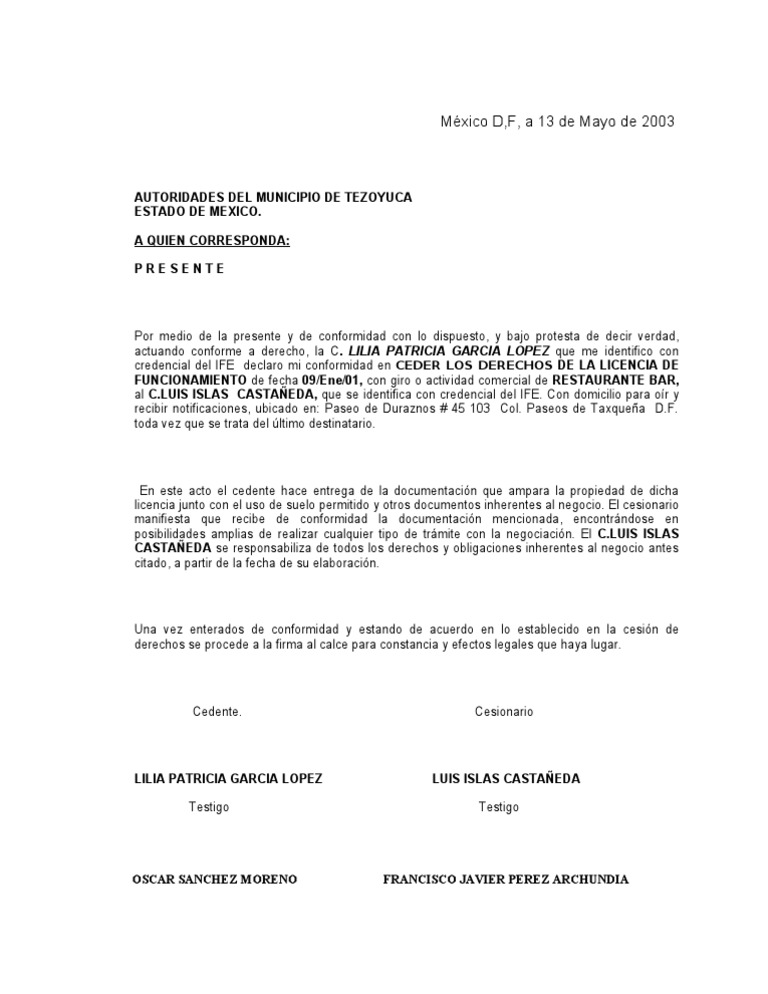 Carta de Cesion de Derechos