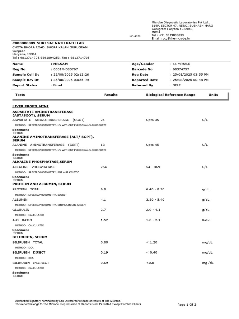 Liver Profile Report for MR. SAM | PDF | Alanine Transaminase | Blood ...