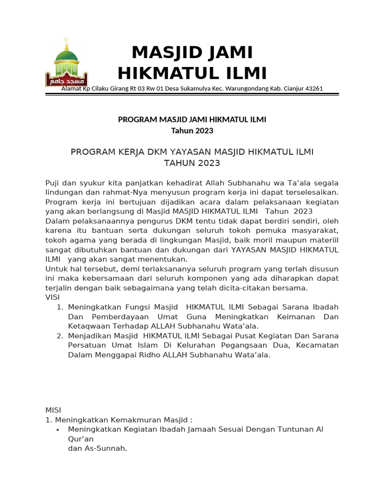 Program Masjid Jami | PDF