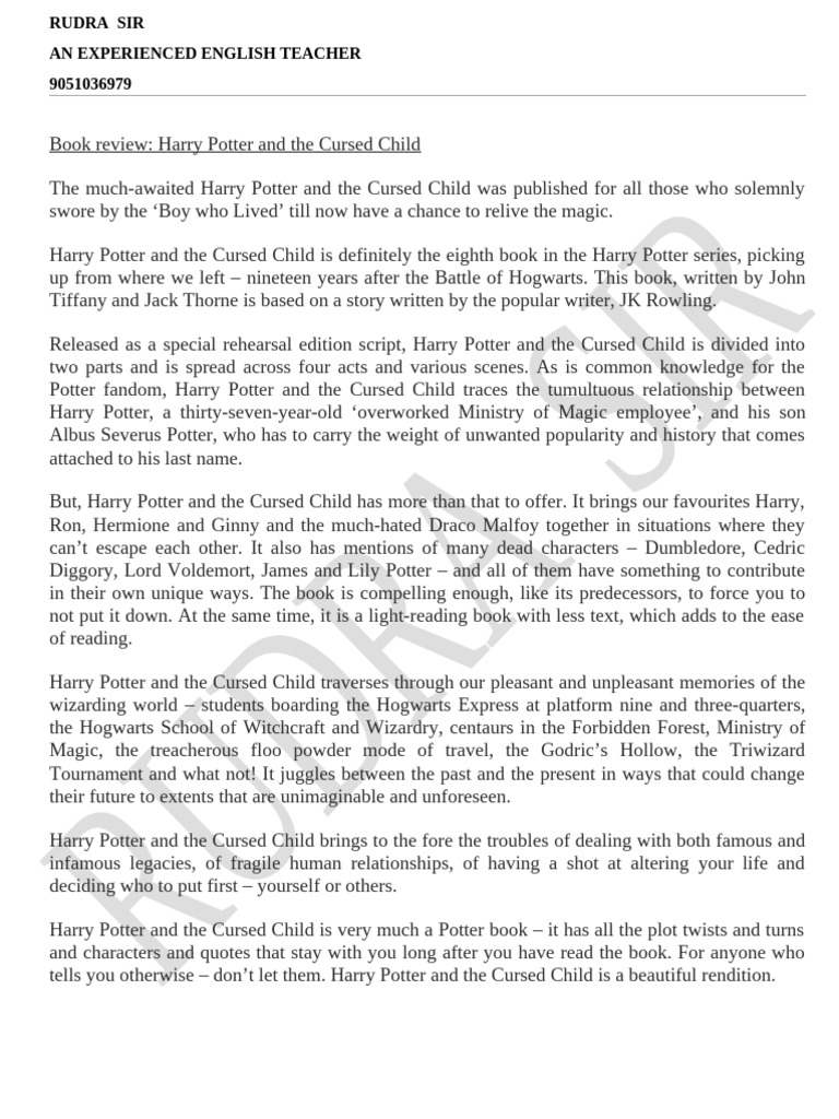 Harry Potter and the Cursed Child Review | PDF | Harry Potter | J. K ...