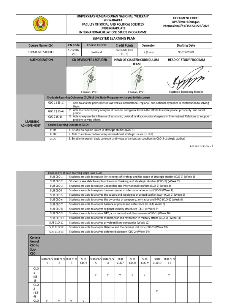 Strategic Studies Semester Plan | PDF | Weapons Of Mass Destruction ...