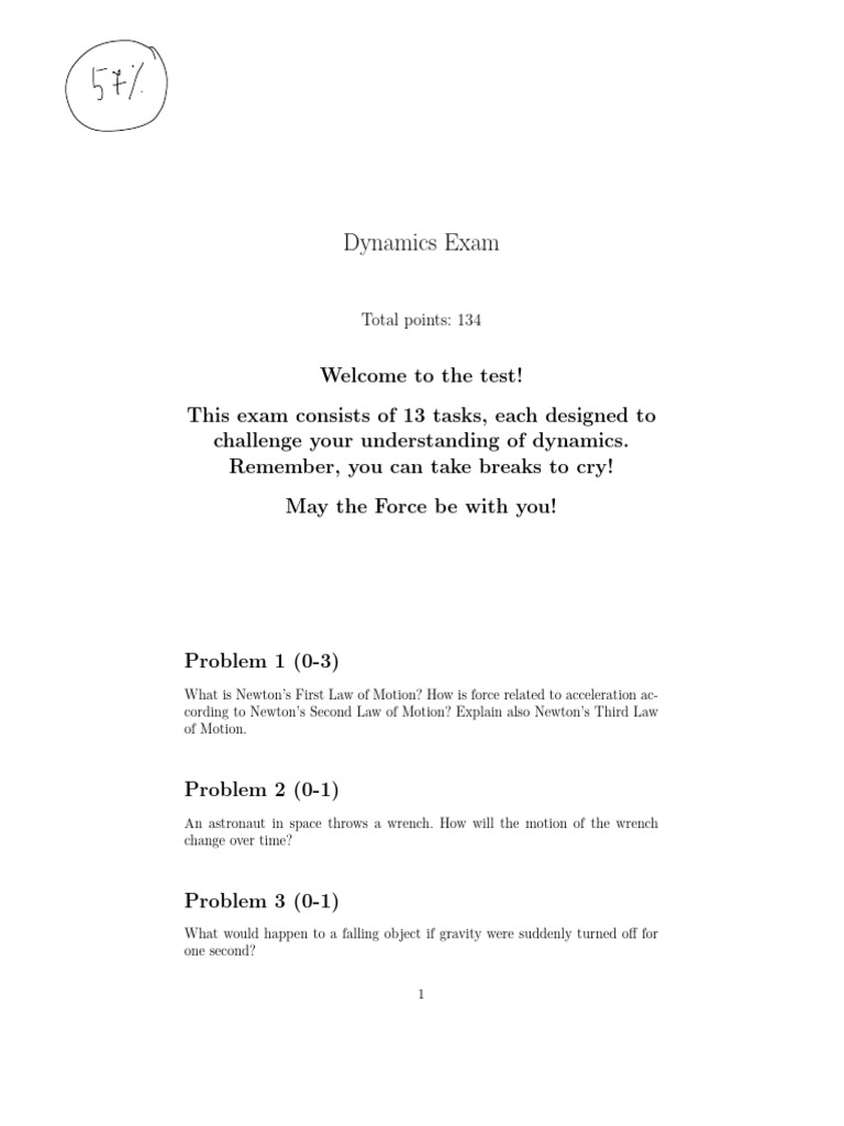 Dynamics Exam: 13 Challenging Problems | PDF | Force | Acceleration