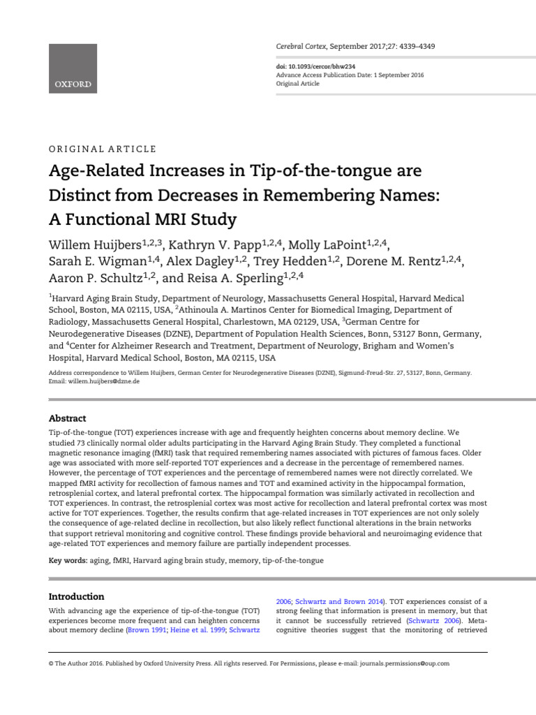 Age Differences in The Neural Correlates of The Tip of The Tongue | PDF ...