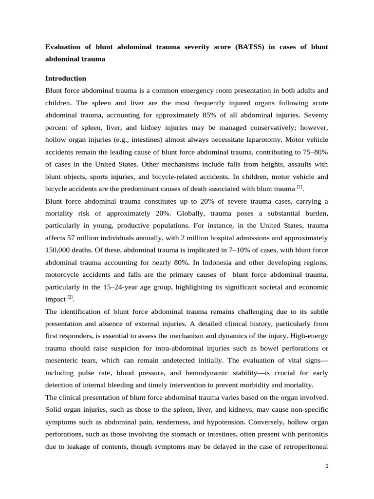 Blunt Abdominal Trauma Severity Score Evaluation | PDF | Major Trauma ...