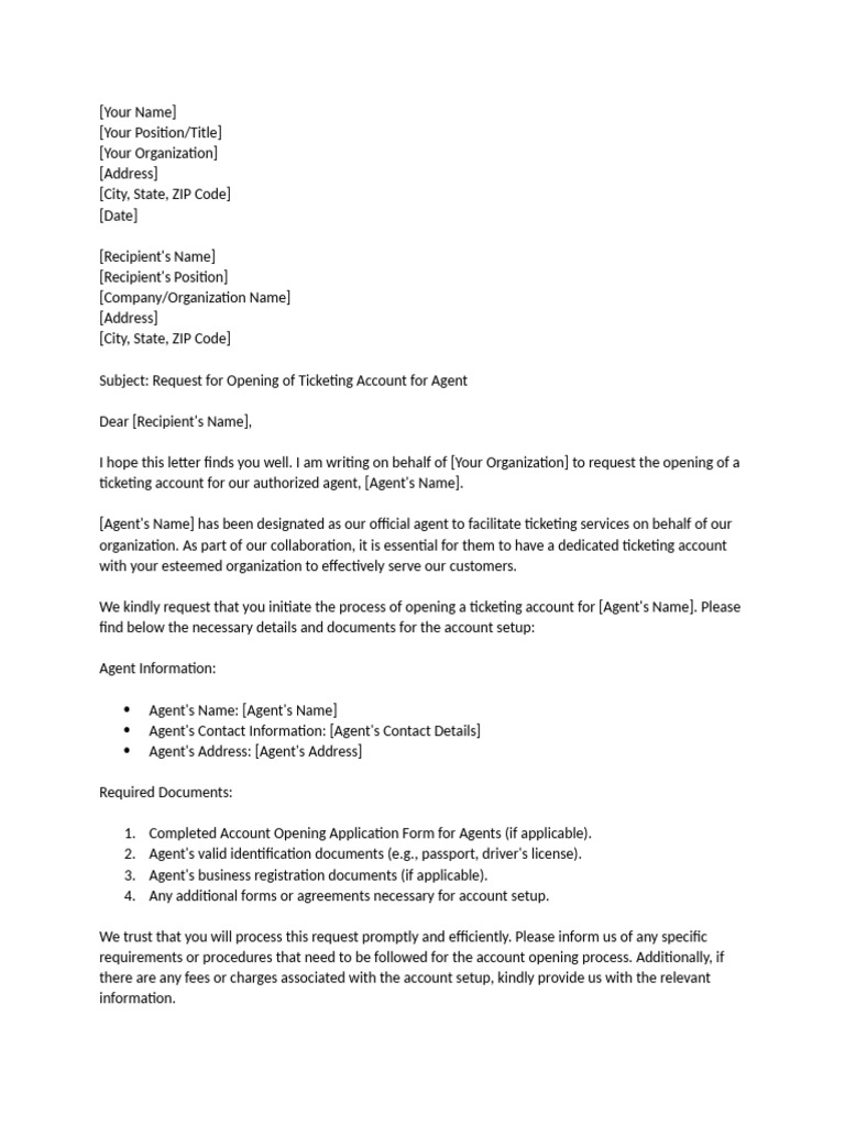Ticketing Account Request for Agent | PDF